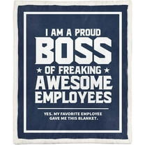 Boss Gifts from Employees, Bed Flannel Plush Blankets (50"x 60") Christmas Office Gift Idea for Men and Women on Boss Day, Birthday, Appreciation, Retirement, Proud Boss-Blue ( Fuzzy Thick Version)
