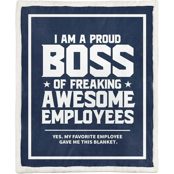 Boss Gifts from Employees, Bed Flannel Plush Blankets (50"x 60") Christmas Office Gift Idea for Men and Women on Boss Day, Birthday, Appreciation, Retirement, Proud Boss-Blue ( Fuzzy Thick Version)