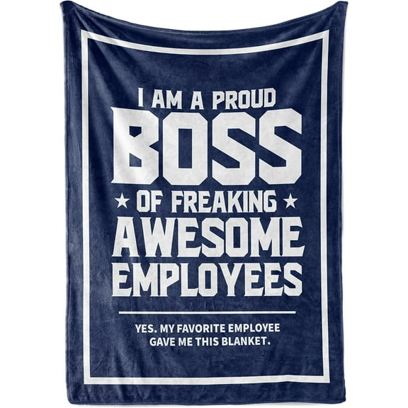 Boss Gifts from Employees, Bed Flannel Plush Throw Blankets (50*60) Christmas Office Gift Idea for Men and Women on Boss Day, Birthday, Appreciation, Retirement, Proud Boss-Blue