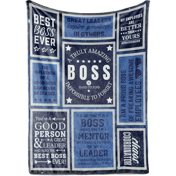 Boss Gifts from Employees, Bosses Day Gifts for Men, Bed Flannel Plush Throw Blankets (50"x 65") Christmas Office Gift Idea on Boss Day, Birthday, Appreciation, Retirement, Amazing Boss-Blue