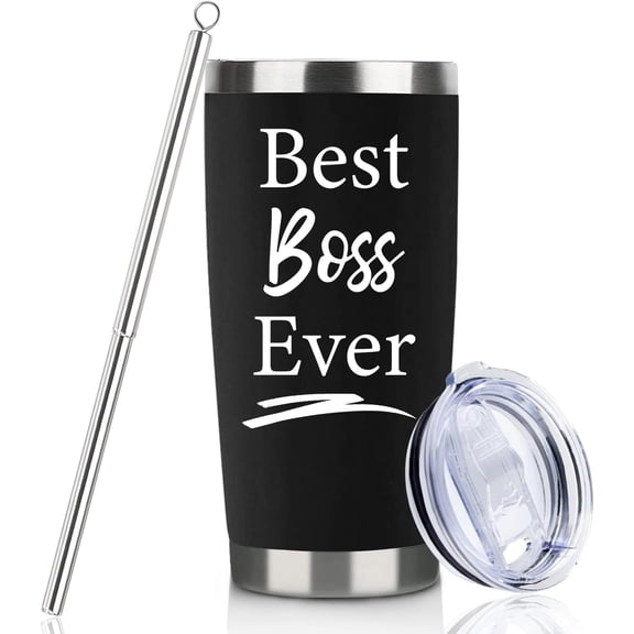 Boss Gifts For Men & Women - 20oz Black Wine Tumbler With Lid & Straw - Perfect For Boss Day, Christmas & Bday Presents