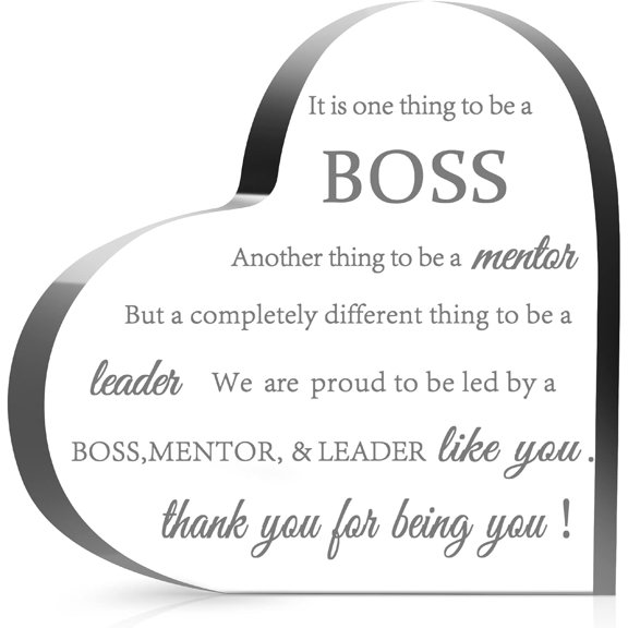 Boss Gifts for Women Men Acrylic Heart Retirement Gifts Thank You Boss Gift Leaving Going Away Boss Lady Desk Decor Gifts Appreciation Gift Plaques for Boss's Birthday 4"x4"