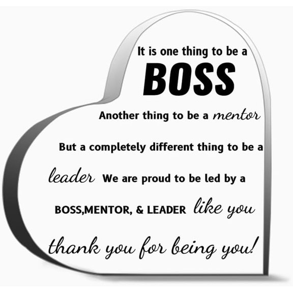 Boss Gifts for Women and Men - Acrylic Heart Retirement Thank You Gift, Leaving Going Away Decoration, Heart Shape Acrylic Sign, 4 x 4 inches