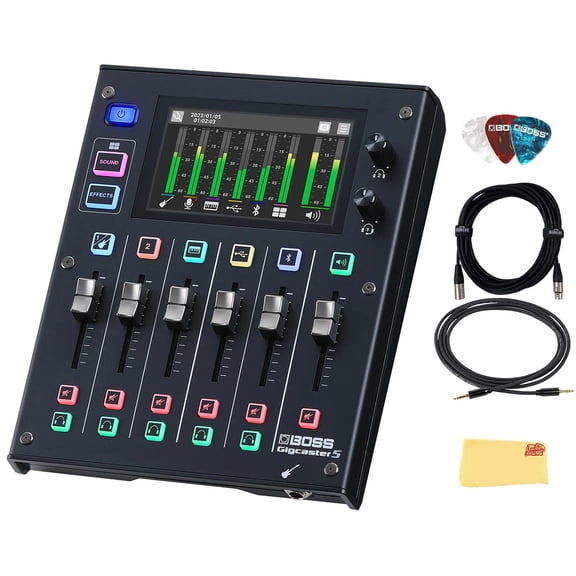 Boss - Gigcaster 5 (GCS-5) Audio Streaming Mixers Bundle with Roland Instrument Cable, Gearlux XLR Cable, Stereo Plug Cable, Picks, and Austin Bazaar Polishing Cloth