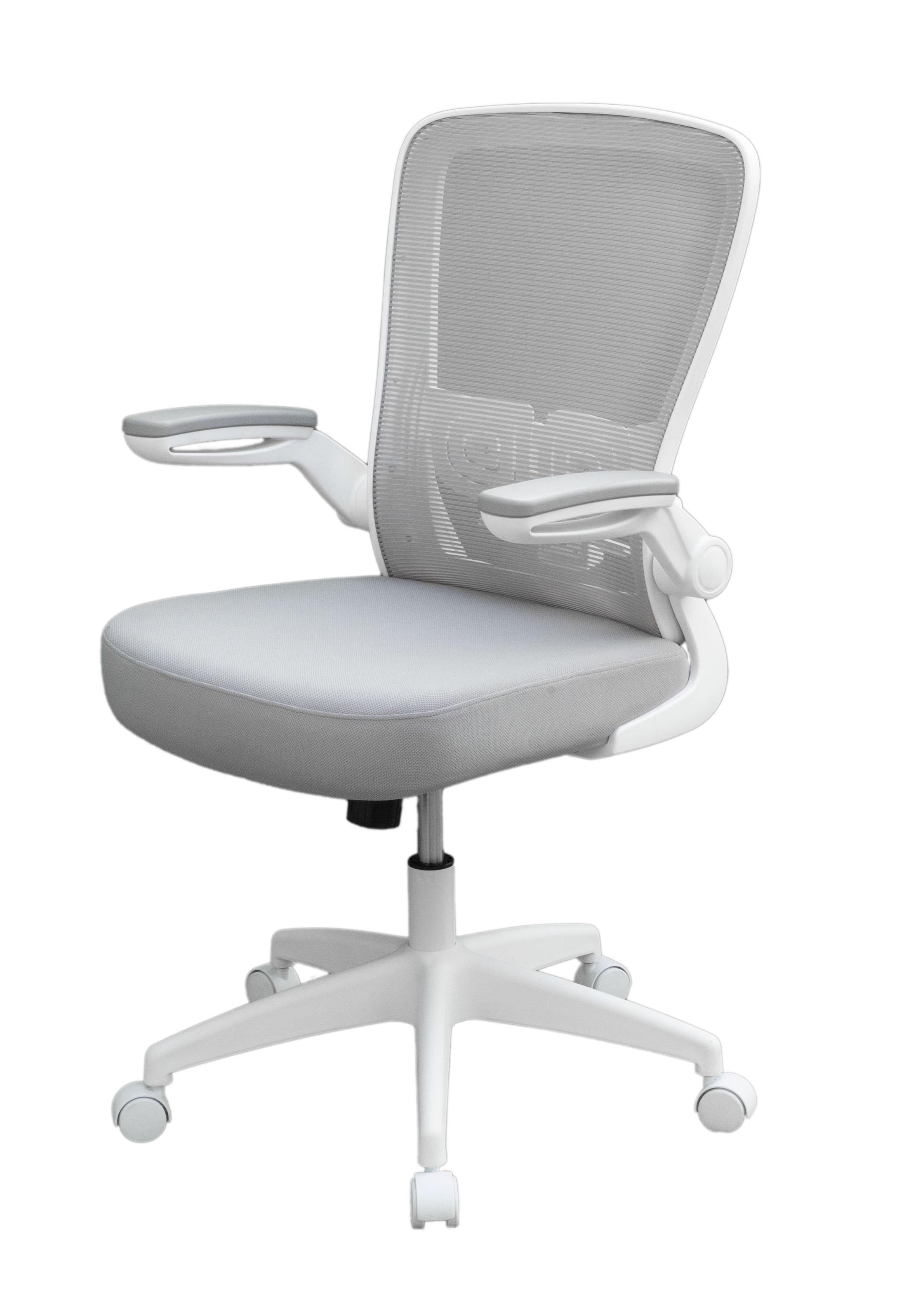 Boss Office Products Grey Mesh, Flip Arm, Task Chair, White Frame
