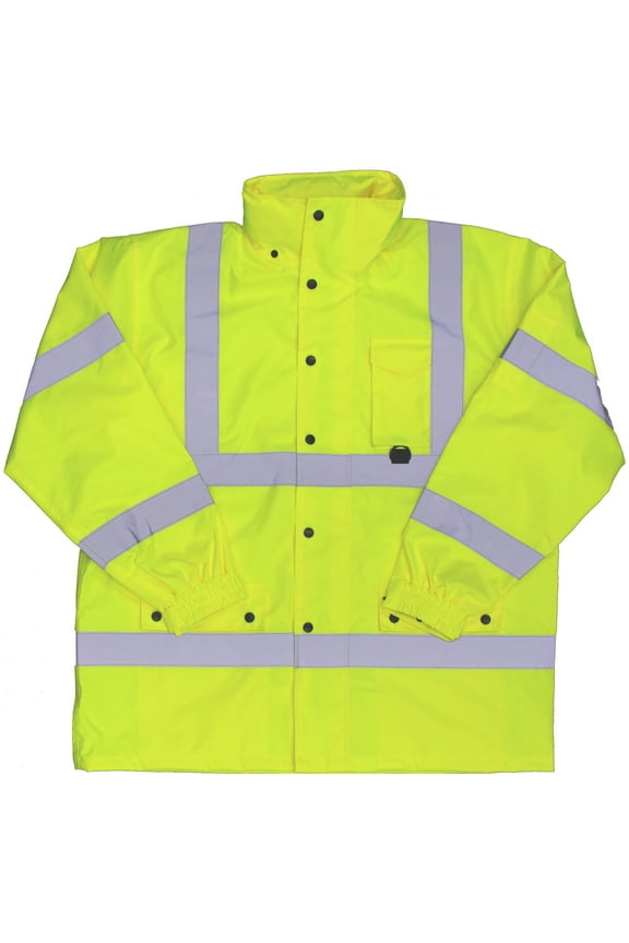 Hi-Vis Yellow Polyester Rain Jacket M