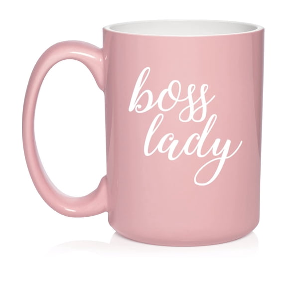 Boss Lady Ceramic Coffee Mug Tea Cup Gift for Her, Women, Sister, Wife, Girlfriend, Friend, Coworker, Birthday, Anniversary, Mom, Mothers Day, Graduation, Retirement, Housewarming (15oz Light Pink)