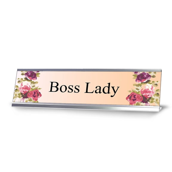 Boss Lady Floral Designer Desk Sign (2x8") | Elegant Office Decor for Women Entrepreneurs