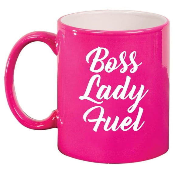 Boss Lady Fuel Ceramic Coffee Mug Tea Cup Gift for Her, Women, Sister, Wife, Girlfriend, Friend, Coworker, Birthday, Anniversary, Mom, Mothers Day, Graduation, Retirement, Funny (11oz Hot Pink)