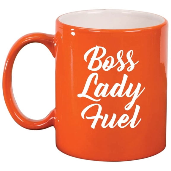Boss Lady Fuel Ceramic Coffee Mug Tea Cup Gift for Her, Women, Sister, Wife, Girlfriend, Friend, Coworker, Birthday, Anniversary, Mom, Mothers Day, Graduation, Retirement, Funny (11oz Orange)
