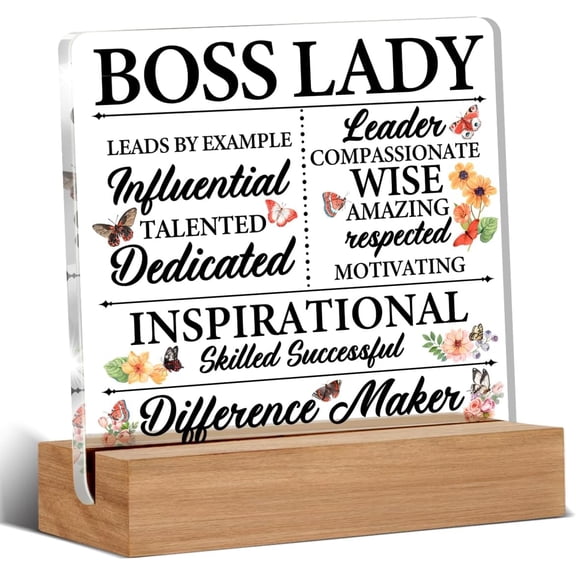 Boss Lady Gift Ideas - Boss Lady Gift - Gifts for Boss Lady Women - Best Boss Lady Clear Desk Decorative Sign Home Office Decor 4"x4"