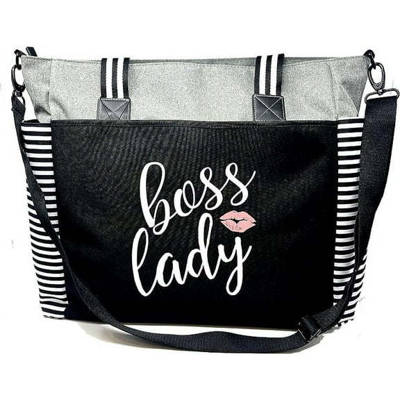 Boss Lady Laptop Bag for Work - Cute Zippered Pocket Canvas Tote Bag Gift Ideas for Women, Female Bosses, Coworker, New Manager - Birthday, Thank You Office Appreciation Gift (Boss Lady LouLou Gray)