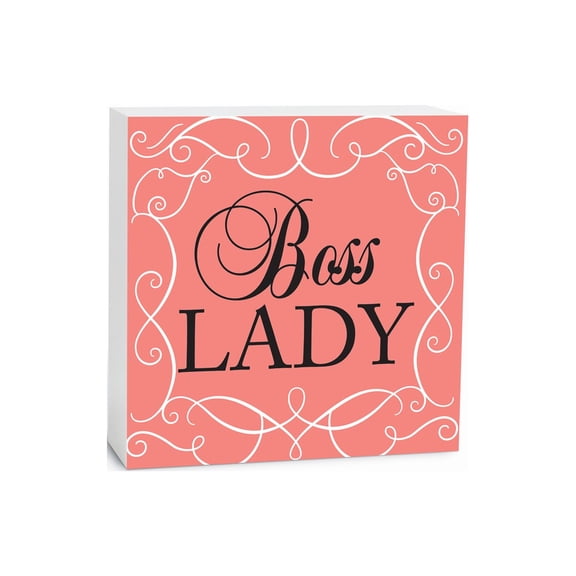 Boss Lady Salmon Scrolling 5 x 5 Wood Tabletop Sign Plaque