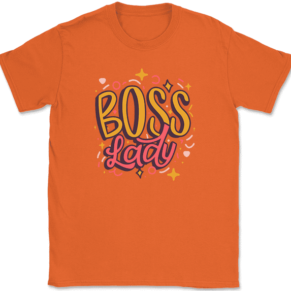 Boss Lady T-Shirt Funny The Office Humor Gift Joke Novelty Text Graphic Tee - Orange, L