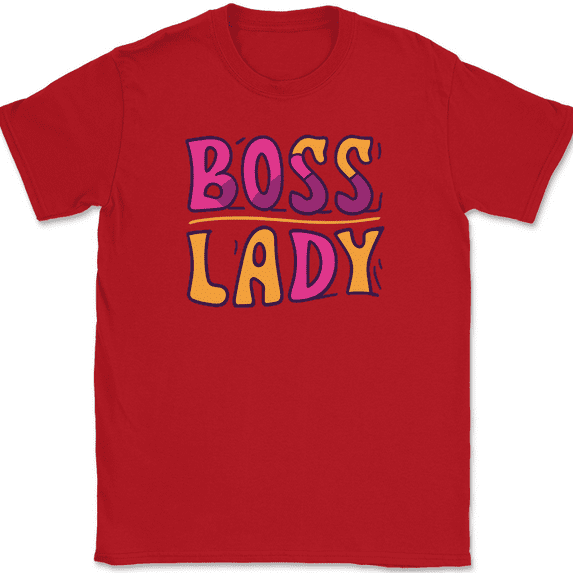 Boss Lady T-Shirt Funny The Office Humor Gift Joke Novelty Text Graphic Tee - Red, XL