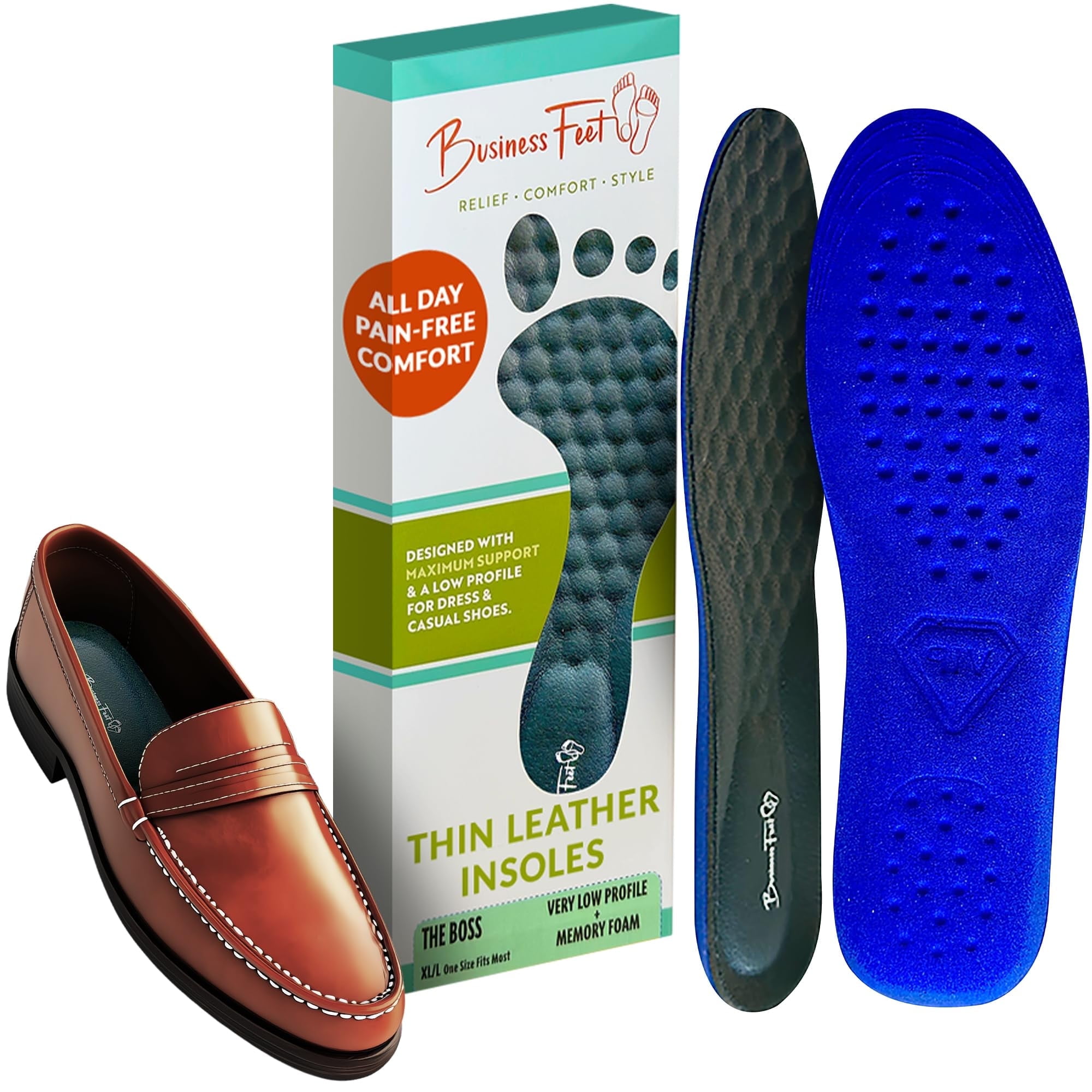 The Boss! Leather Insoles for Men & Women + Memory Foam Insoles for ...