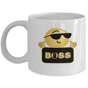 Boss Man 11 oz Coffee Mug - Emoji White Ceramic Gift