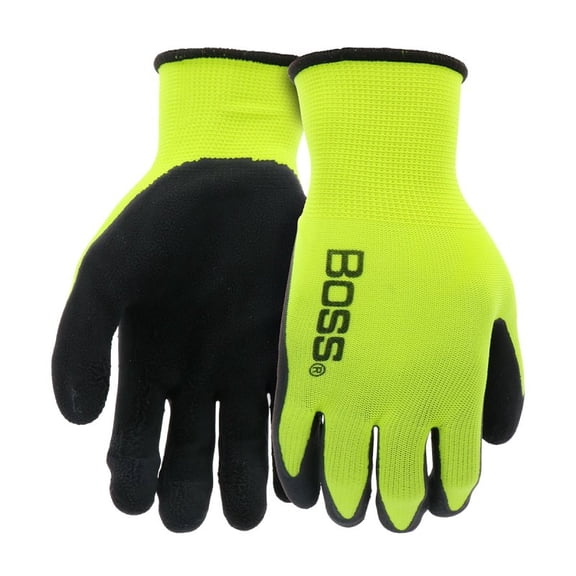 Boss Manufacturing Poly Knit Latex Palm High-Visibility Gloves, Yellow & Black - Medium