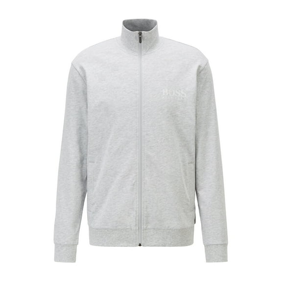 Boss Men's French-terry-cotton loungewear jacket with contrast-stripe sleeves