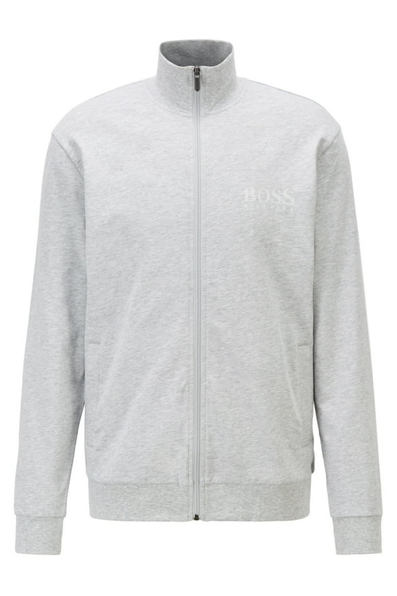 Boss Men's French-terry-cotton loungewear jacket with contrast-stripe sleeves
