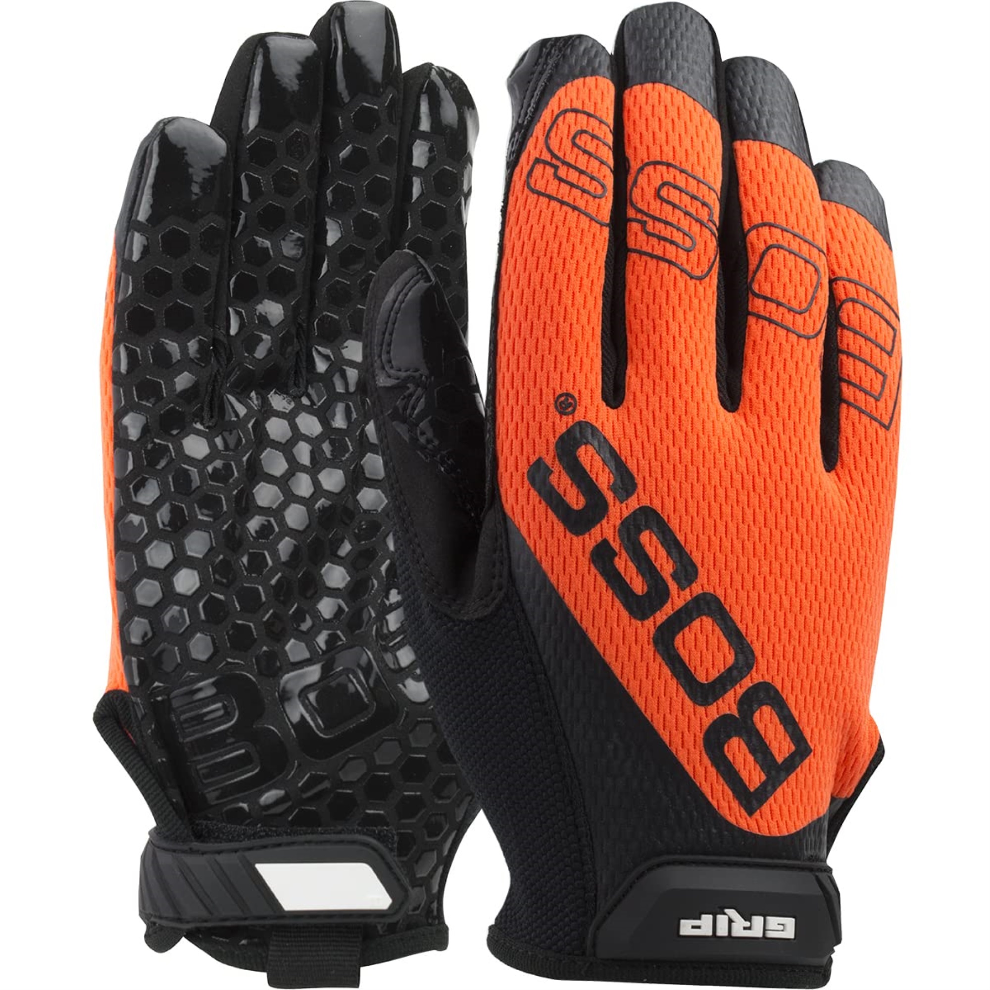 Boss Men's High Visibility Synthetic Microfiber with Silicone Grip Safety Work Gloves, Mesh Back, Non-slip Grip, Touchscreen, High Dexterity, Orange/Black, Large, (120-MG1240T/L)