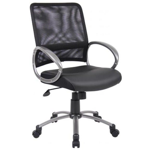 Boss  Mesh Back Task Chair - Black Leather Plus - Pewter Finish