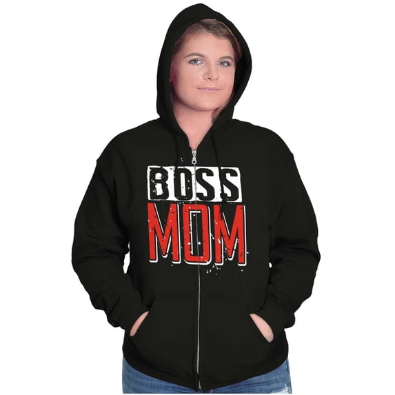 Boss Mom Funny Mothers Day Momma Womens Plus Size Graphic Zipper Hoodie Brisco Brands 2X