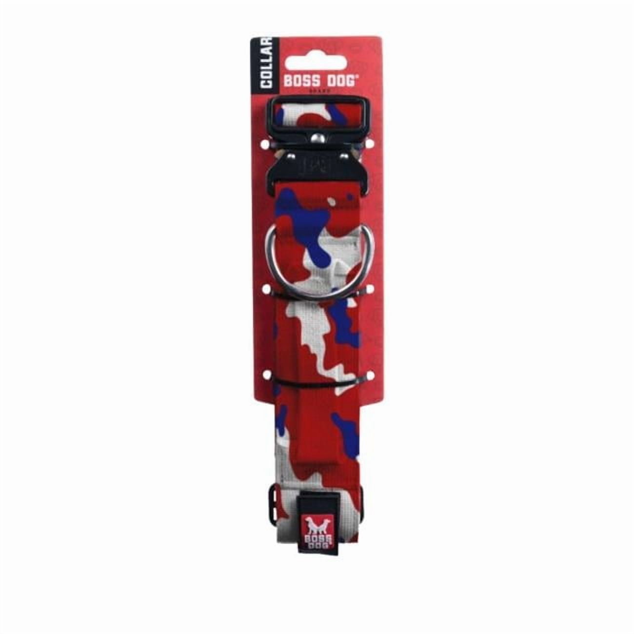 Boss Nation 850036272397 15-18 in. Dog Tactical Adjustable Dog Collar, Red, White & Blue - Medium