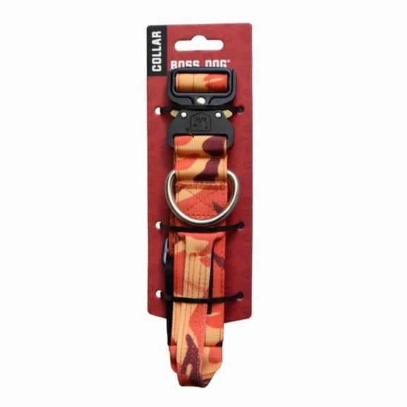 Boss Nation 850030579157 17-22 in. Dog Tactical Adjustable Dog Collar, Orange Camo - Large