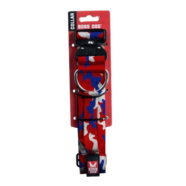 Boss Nation 850036272403 17-22 in. Dog Tactical Adjustable Dog Collar, Red, White & Blue - Large