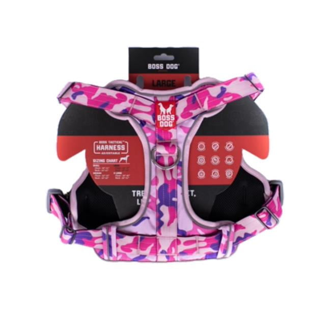 Boss Dog ProSeries Dog Harness No Pull Padded Reflective Durable Pink Camo, LG