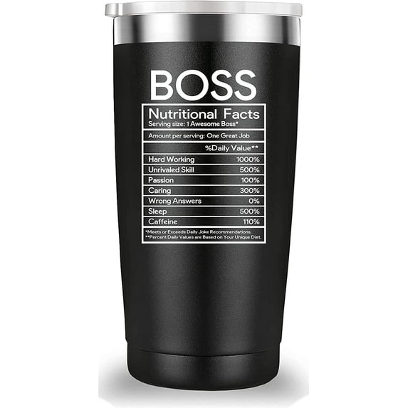 Boss Nutritional Facts Travel Mug Tumbler.Boss Day,Boss Lady,Office Gifrs,Leaving Appreciation Retirement Gifts for Bosses Manager Men Women.(20 oz Black)