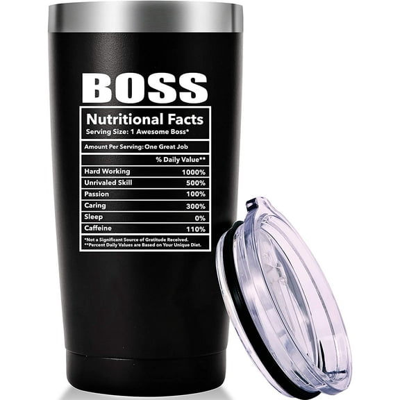 Boss Nutritional Facts Travel Mug Tumbler.Funny Boss Day Gifts Office Gifts.Moving Appreciation Retirement Birthday Christmas Gifts For Men Women Boss Boss Lady From Employees(20oz Black)