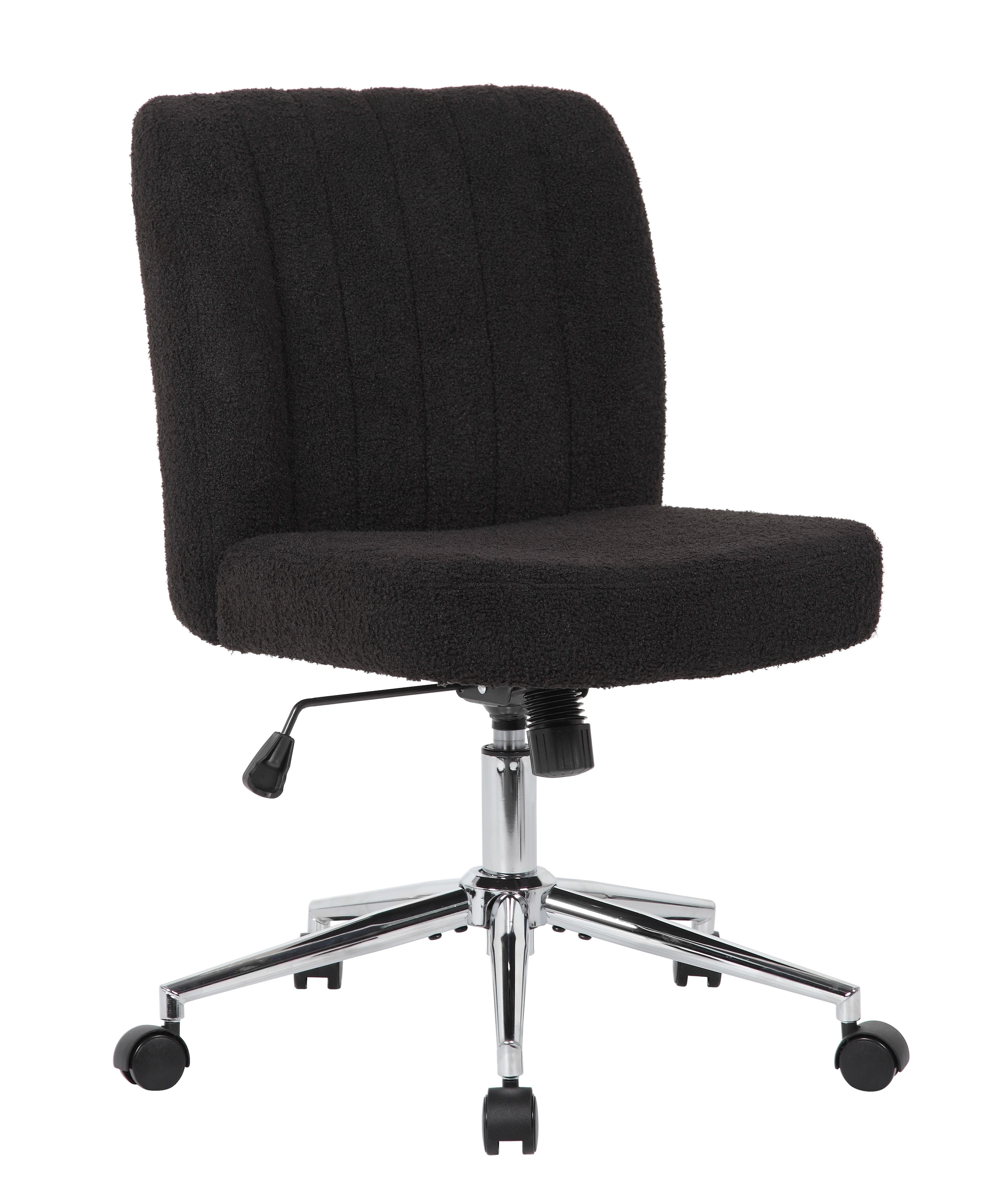 Black Boucle Fabric Swivel Task Chair with Chrome Base