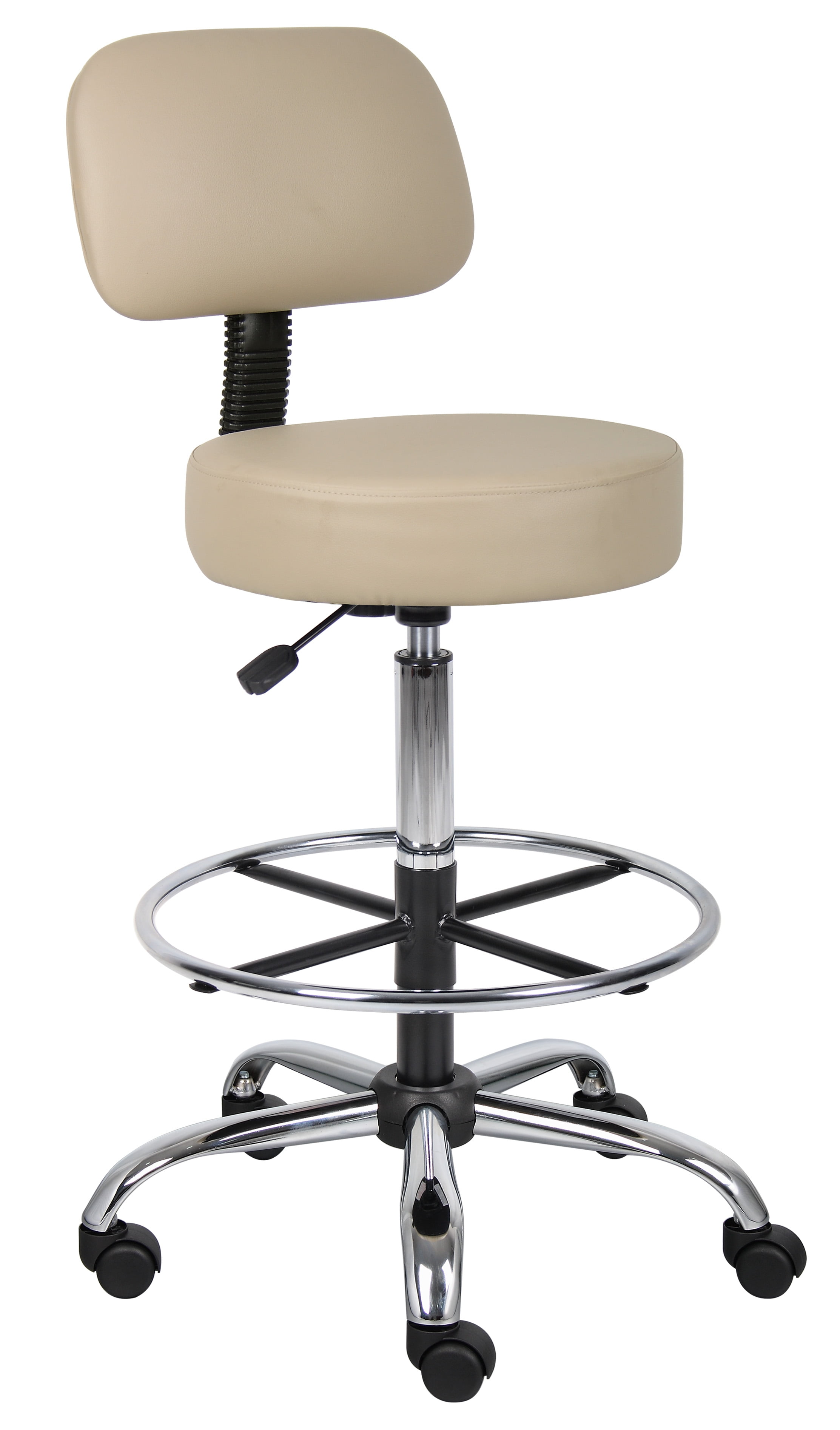 Beige Adjustable Swivel Medical Drafting Stool with Back Cushion