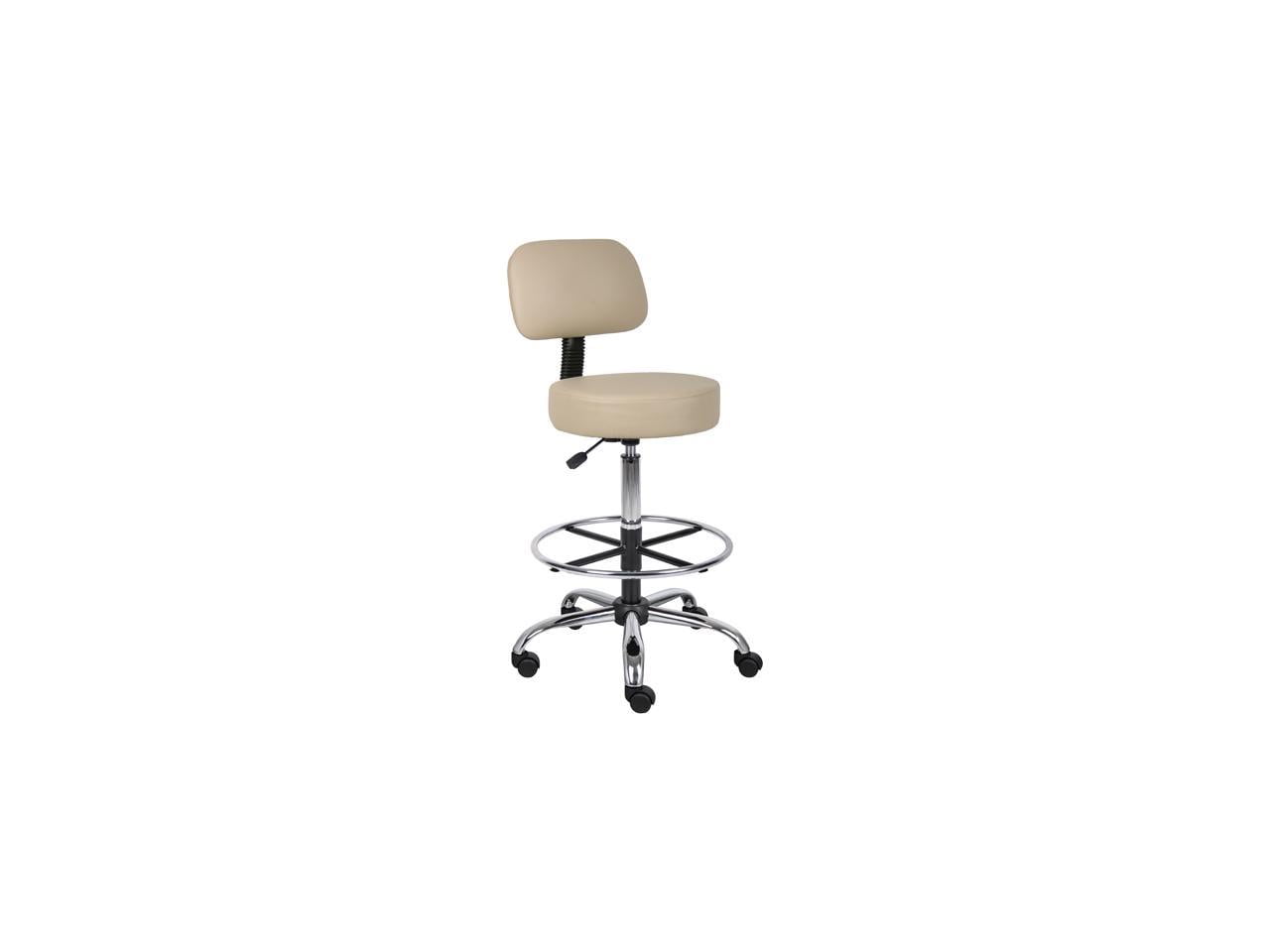 Beige Adjustable Swivel Medical Drafting Stool with Back Cushion