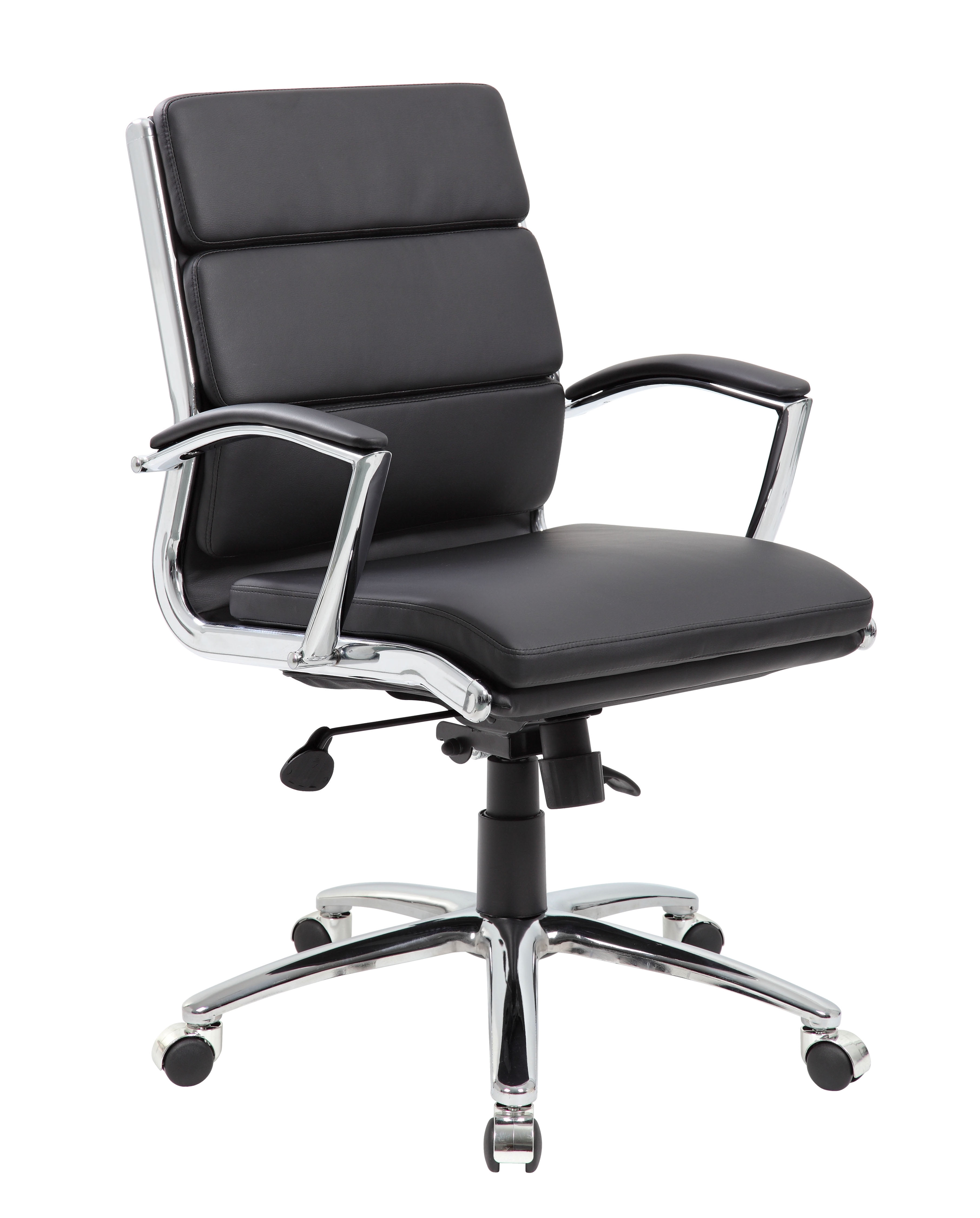 Black Mid-Back Executive Chair with Chrome Finish and Vinyl Upholstery