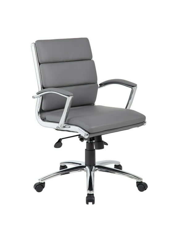 Boss Office CaressoftPlus Executive Mid-Back Chair in Gray