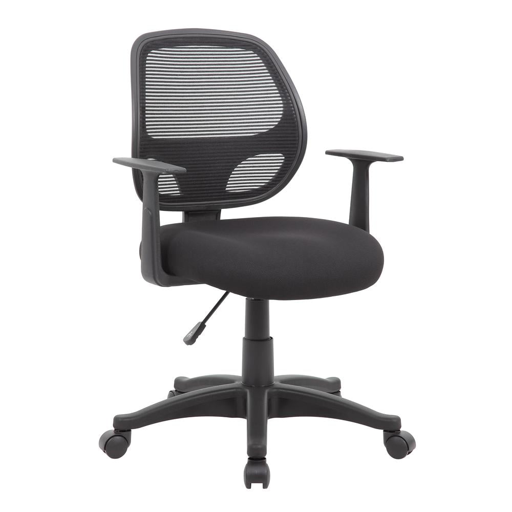 Black Mesh Task Chair with Fixed T-Arms and Lumbar Support