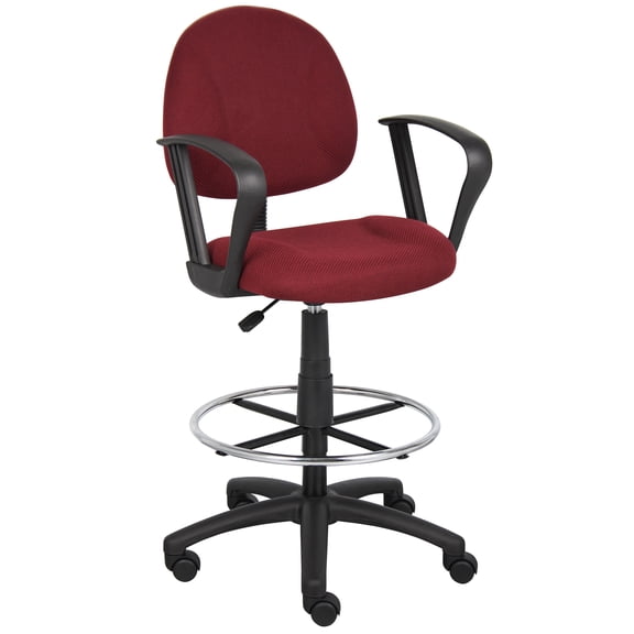 Boss Office Products Contoured Comfort Fabric Drafting Stool with Loop Arms in Burgundy