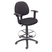 Boss Office Contoured Comfort Rolling Fabric Drafting Stool with Arms in Black