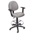 thumbnail image 1 of Boss Office Products Contoured Comfort Rolling Fabric Drafting Stool with Arms in Gray, 1 of 9