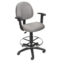 Boss Office Products Contoured Comfort Rolling Fabric Drafting Stool with Arms in Gray