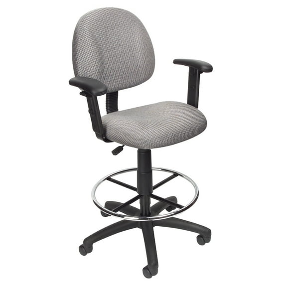 Boss Office Products Contoured Comfort Rolling Fabric Drafting Stool with Arms in Gray