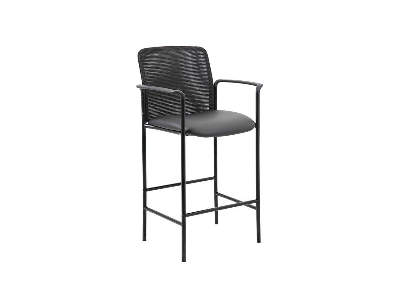 Black Mesh and Leatherette Counter Stool with Arms