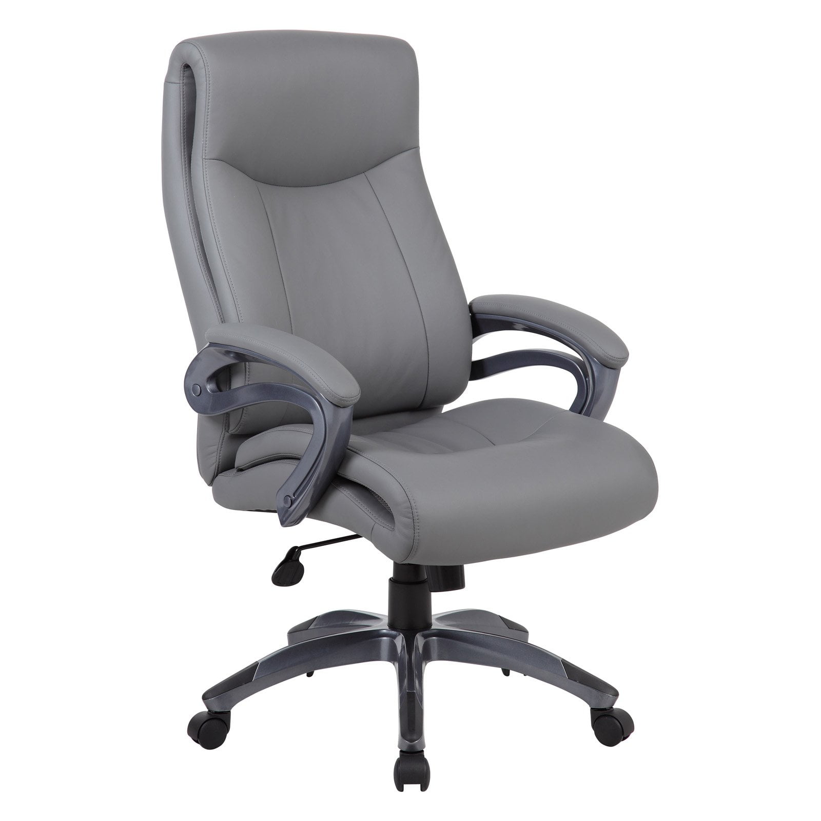 Ergonomic Swivel Executive Chair in Gray LeatherPlus with Metal Base