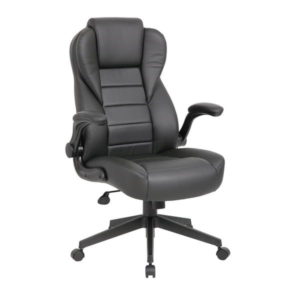 Boss Office Products High Back Flip Arm Vinyl Executive Chair in Black