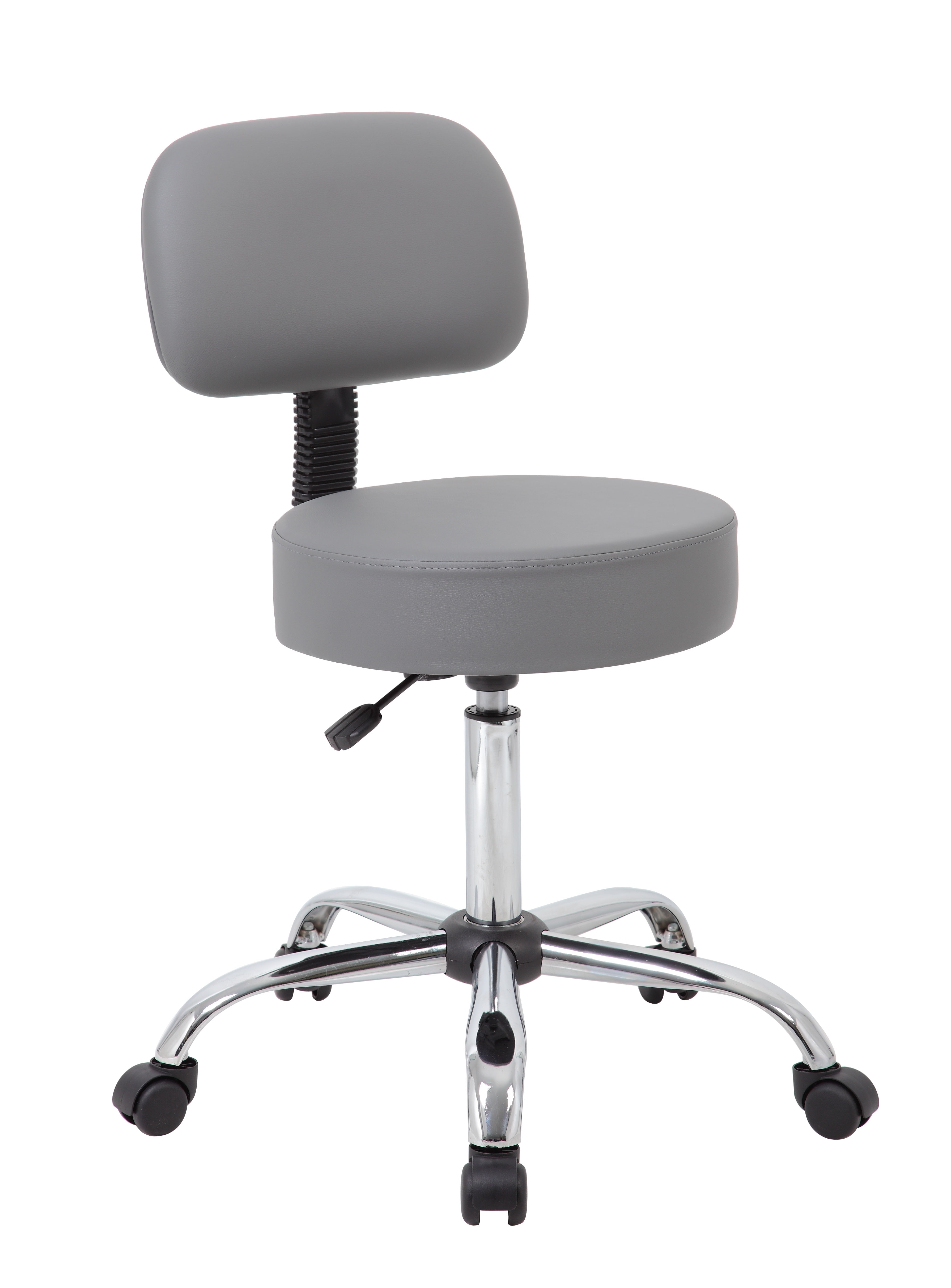 Adjustable Chrome-Finish Gray Medical Swivel Stool with Back Support