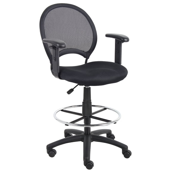 Boss Office Products Black Drafting Chair with Adjustable Arms