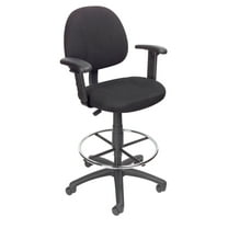 Boss Office Contoured Comfort Rolling Fabric Drafting Stool with Arms in Black